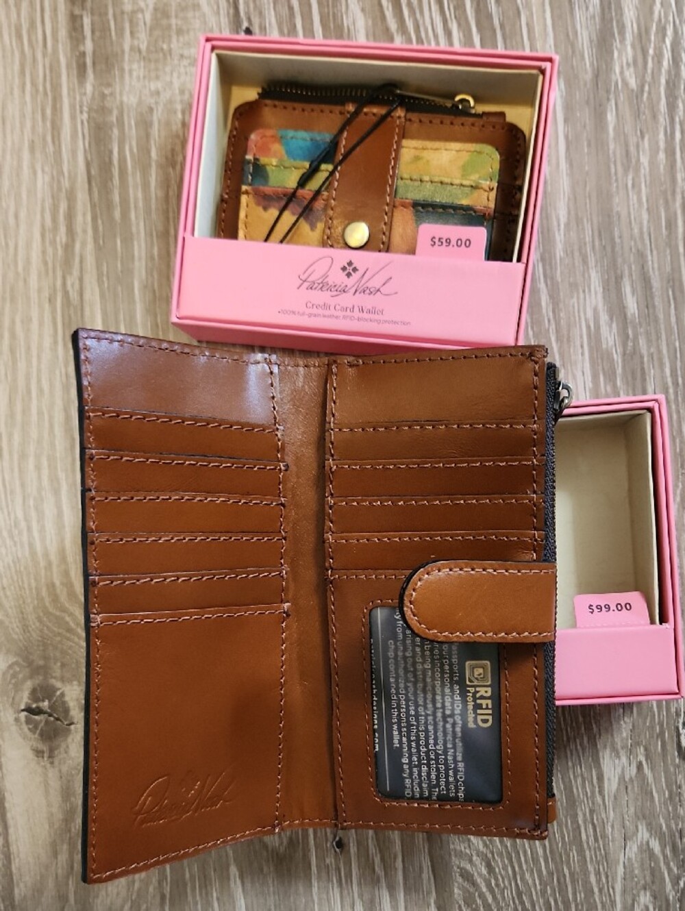 2 Piece Patricia Nash Watercolor Butterfly Leather Wallet Set With RFID NIB - Picture 4 of 5